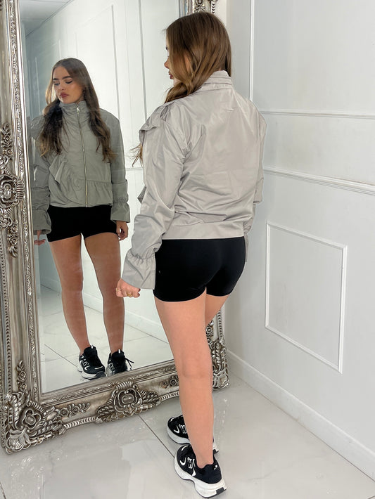 Frill Detail Windbreaker - Light Grey