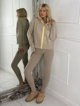 Yellow Stripe Detail Long Sleeve Cropped Knitted Hood Jumper-Beige