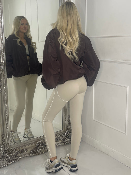 Zip up Puff sleeve oversized windbreaker - Chocolate Brown