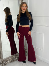 High Waisted Kick Flared Pants - Wine