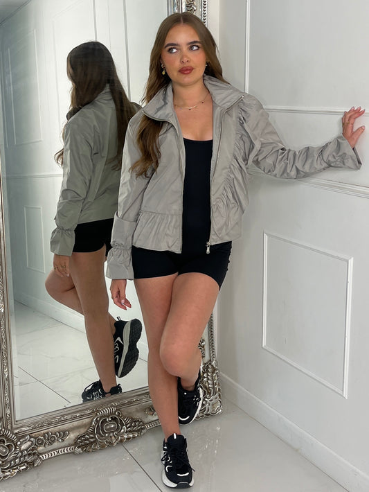 Frill Detail Windbreaker - Light Grey