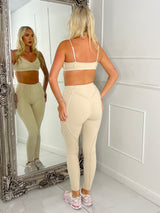 Seam Detail Bra & Leggings Set - Beige