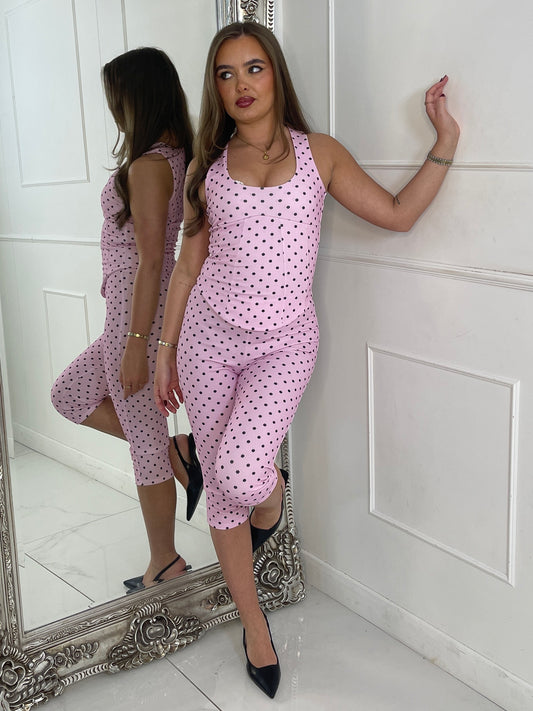 Polka Dot Corset & Capri Set - Baby Pink
