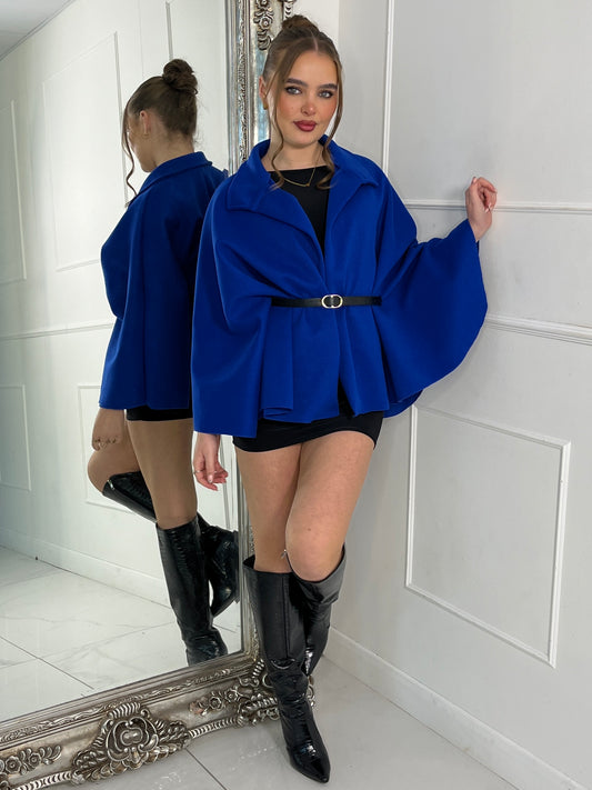 Belted Cape Jacket - Royal Blue