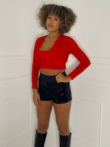 Cowl Neck Long Sleeve Top - Red