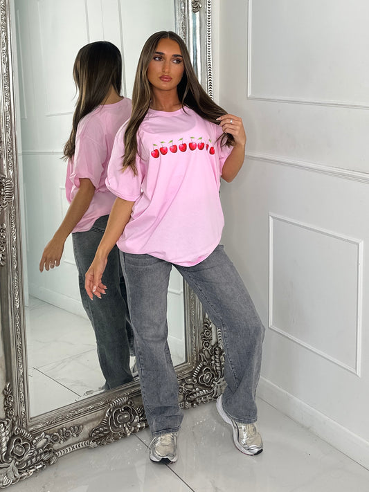 8 Cherries Print Tee - Baby Pink