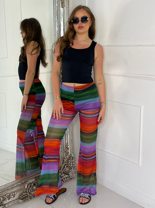 Mesh Printed Flares - Multi Stripe