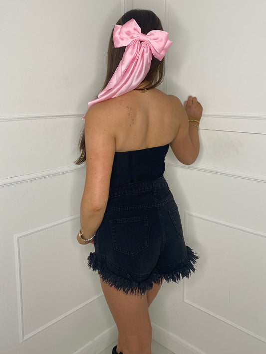 Large Hair Bow - Single Fabric Baby Pink satin