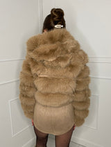 Hooded Faux Fur Jacket- Chesnut