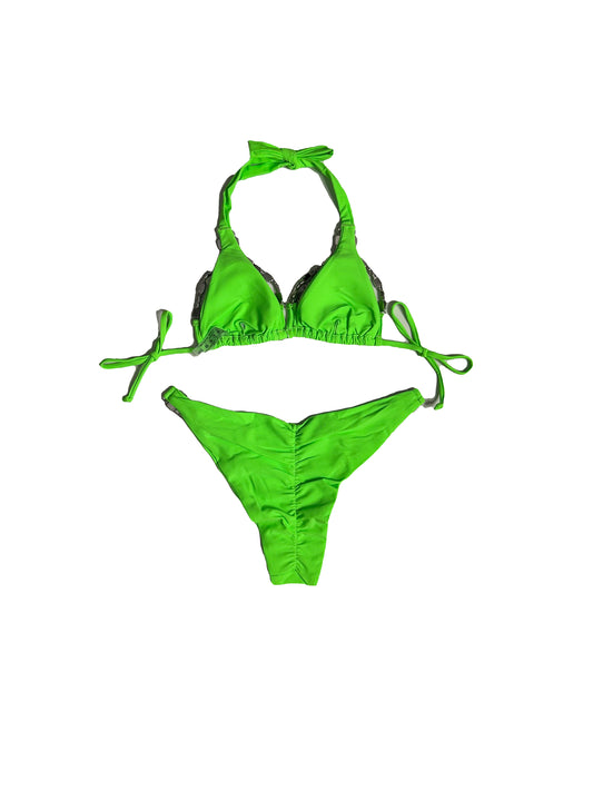 Diamanté Trim Ruched Bum Bikini - Green
