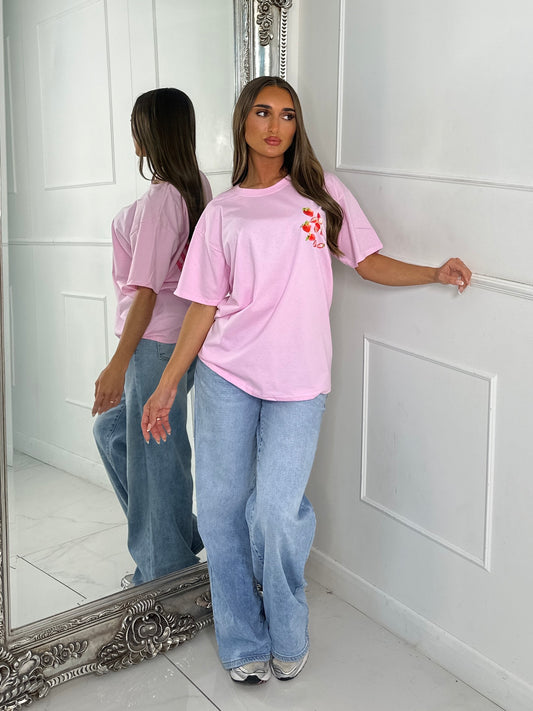 Sweet Goodness Strawberry Print Tee - Baby Pink