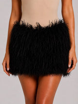 Faux Fur Fluffy Mini Skirt -  Black