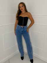 Gold Button Wide Leg Jeans- Blue Denim