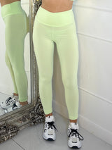 Long Sleeve Second Skin Panel Detail Yoga Top and Leggings Co-Ord - Lime Green