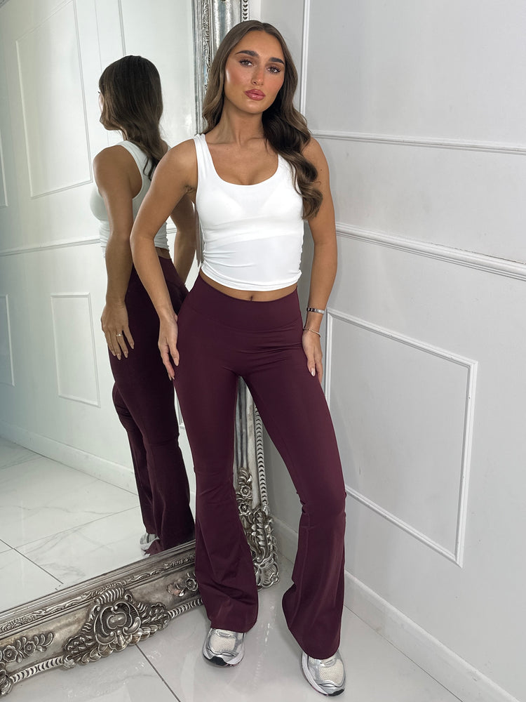 Sculpt Energy High Waist Flares With Ruche Bum - Wine