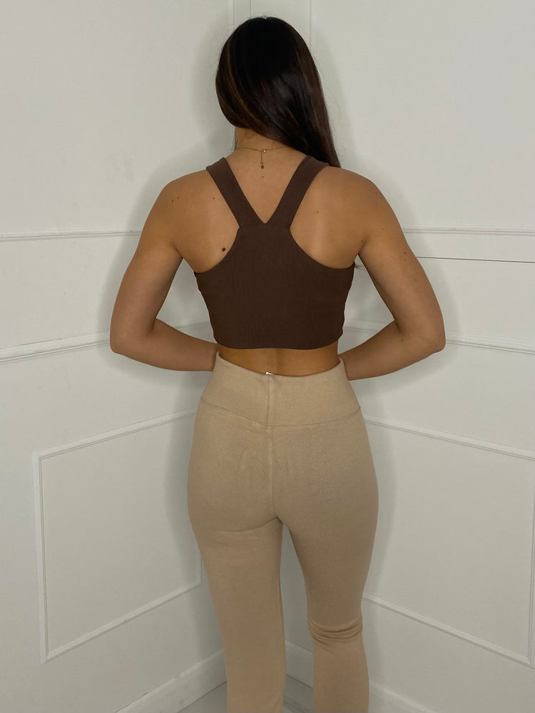 Ribbed Strappy Top - Beige