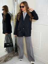 Oversized Blazer With Grey Attached Hood - Black