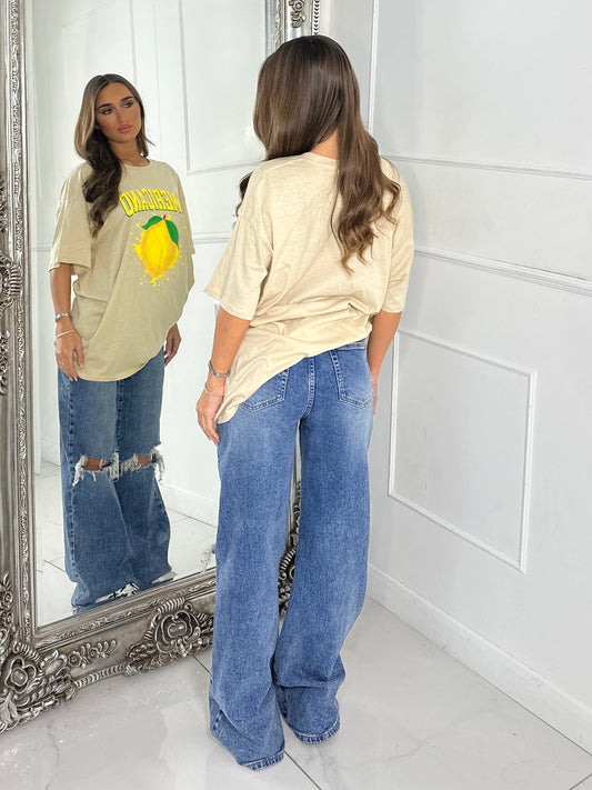 Lemon Print T-Shirt - Beige