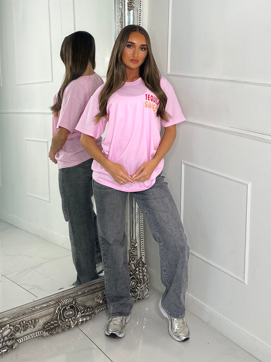 Tequila Sunset Print Tee - Baby Pink