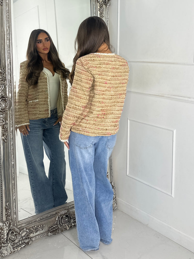 Camille Bouclé Jacket - Dark Beige / White