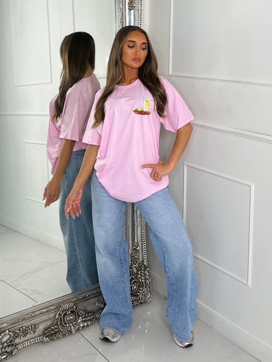 Tequila Therapy Print Tee - Baby Pink