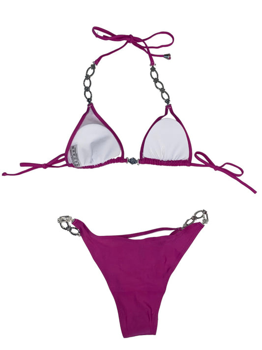 Rhinestone Detail Bikini - Hot Pink