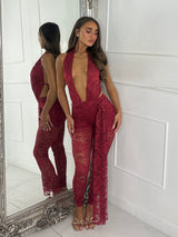 Lucia Lace Halter Jumpsuit - Wine