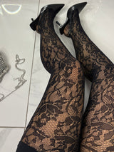 Lace Floral Pattern Tights - Black