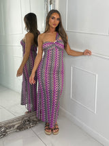 Crochet One Shoulder Dress - Purple Multi