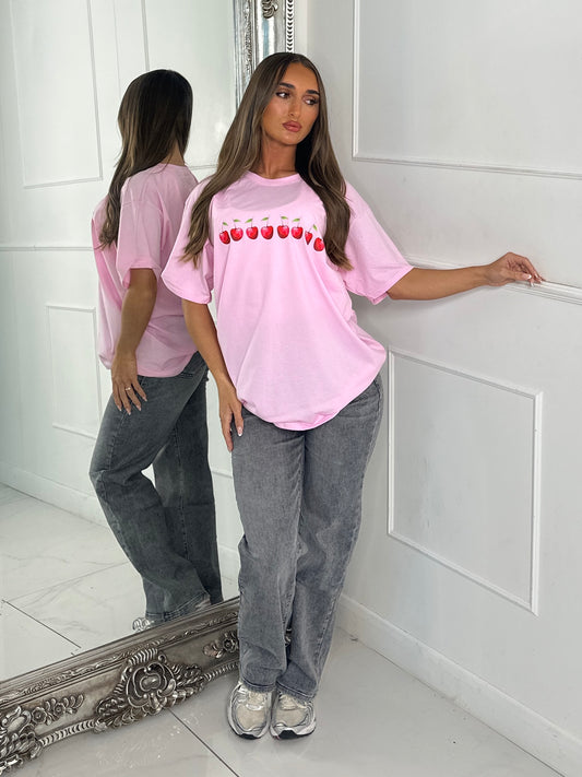 8 Cherries Print Tee - Baby Pink