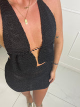 Shimmer Halterneck Tie Top & Mini Skirt Co-ord - Black