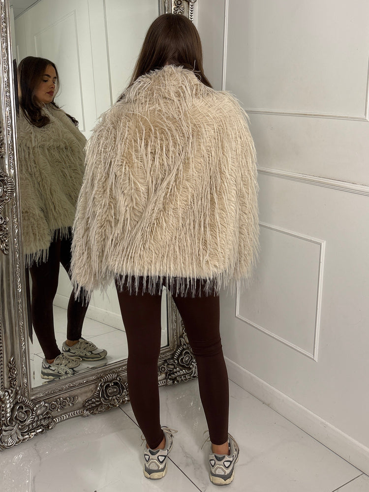 Oversized Shaggy Faux Fur Jacket - Cream