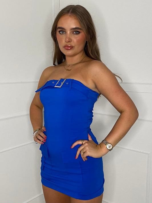 Belted Bandeau Dress - Royal Blue