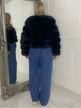 Tiered Faux Fur Jacket - Black