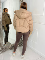 Cropped Puffer Coat With Hood - Beige