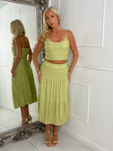 Lace Crochet Strappy Top & Flowy maxi Skirt Co-ord 
- Sage Green