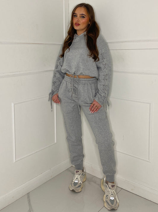 Lace Up Detail Tracksuit - Grey