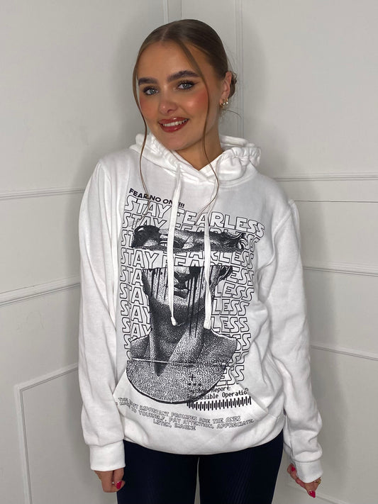 Fearless Statue Print  Hoodie - White