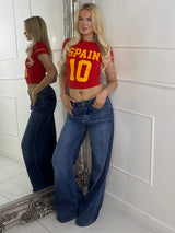 Cropped Fitted Round Neck Baby Tee - Spain