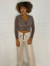 Cowl Neck Long Sleeve Top - Mocha