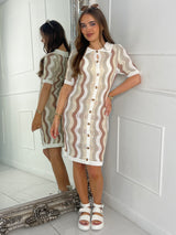 Multi Coloured Collar Detail Crochet Dress - Beige/Sage/White