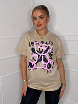 Obsessed Teddy Print T-shirt- Beige