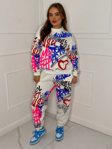 Graffiti Print Tracksuit - White