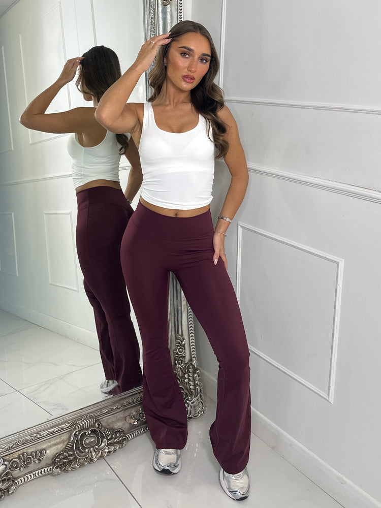 Sculpt Energy High Waist Flares With Ruche Bum - Wine