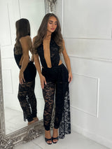 Lucia Lace Halter Jumpsuit - Black