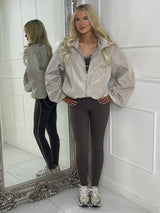 Zip up Puff sleeve oversized windbreaker - Stone