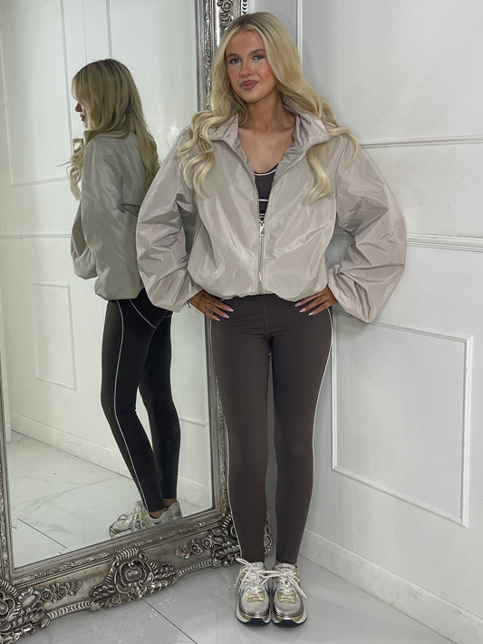 Zip up Puff sleeve oversized windbreaker - Stone