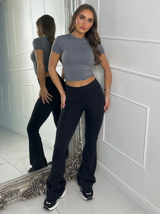 Sculpt Energy High Waist Flares With Ruche Bum - Black