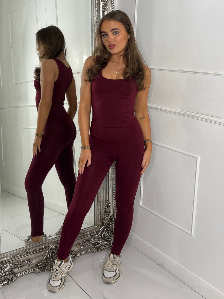 Second Skin Tank Top & Sculpt Panel Leggings - Wine