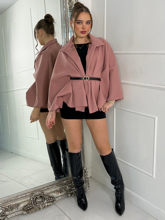 Belted Cape Jacket - Dusty Pink